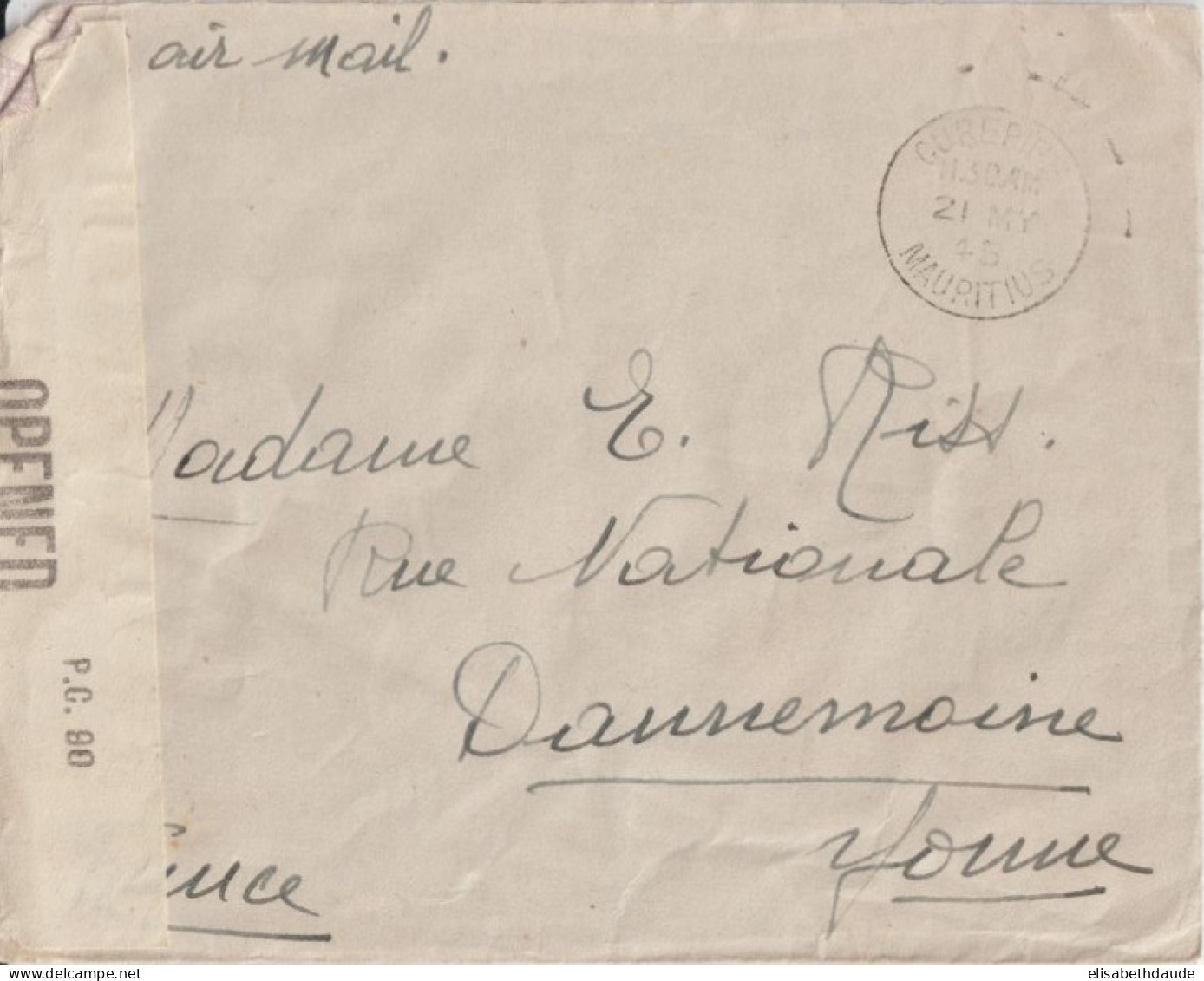 MAURITIUS - 1945 - ENVELOPPE AVEC CENSURE De CUREPIPE => DANNEMOINE (YONNE) - Mauricio (...-1967)