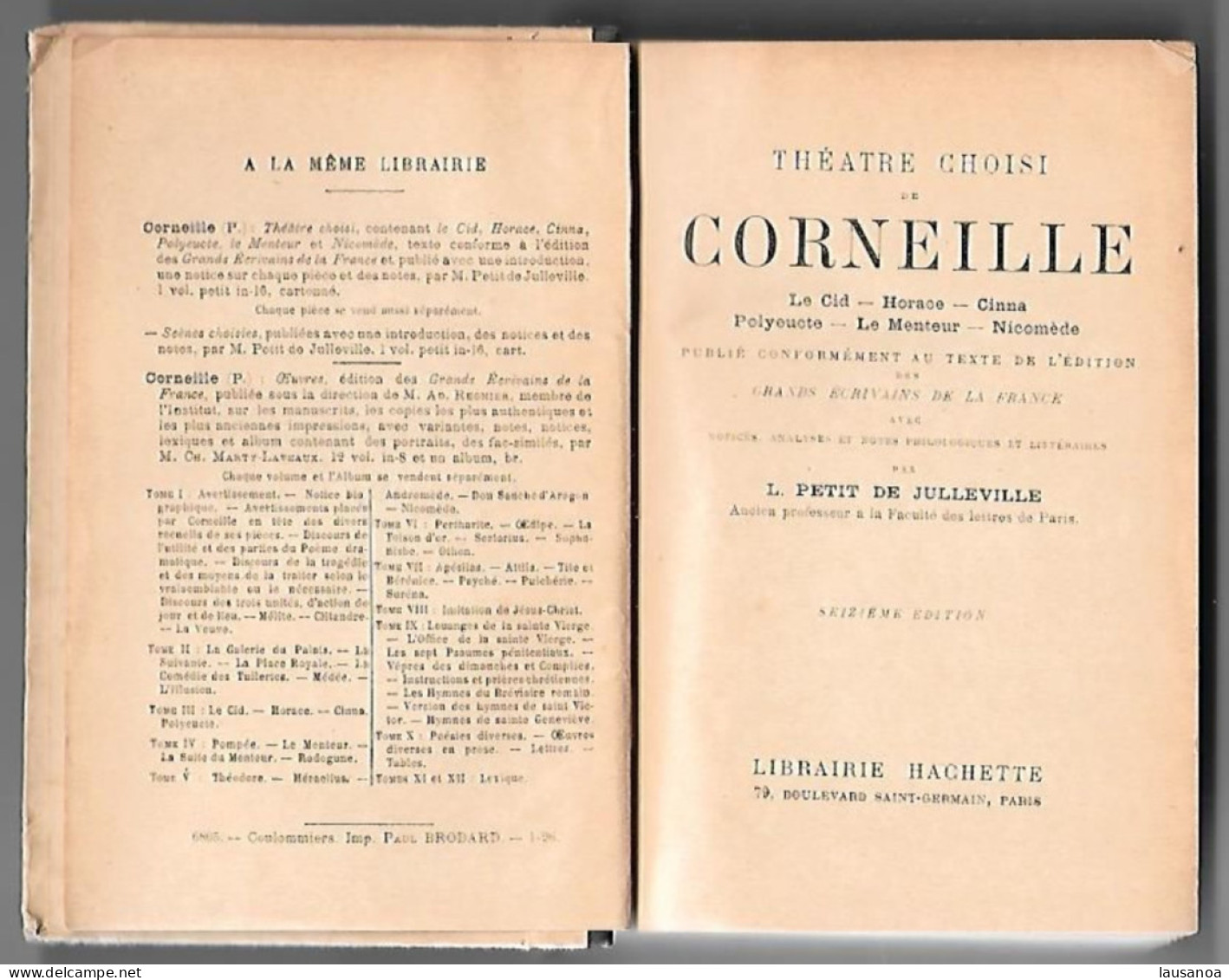THEATRE CHOISI De CORNEILLE - Librairie Hachette - Autores Franceses