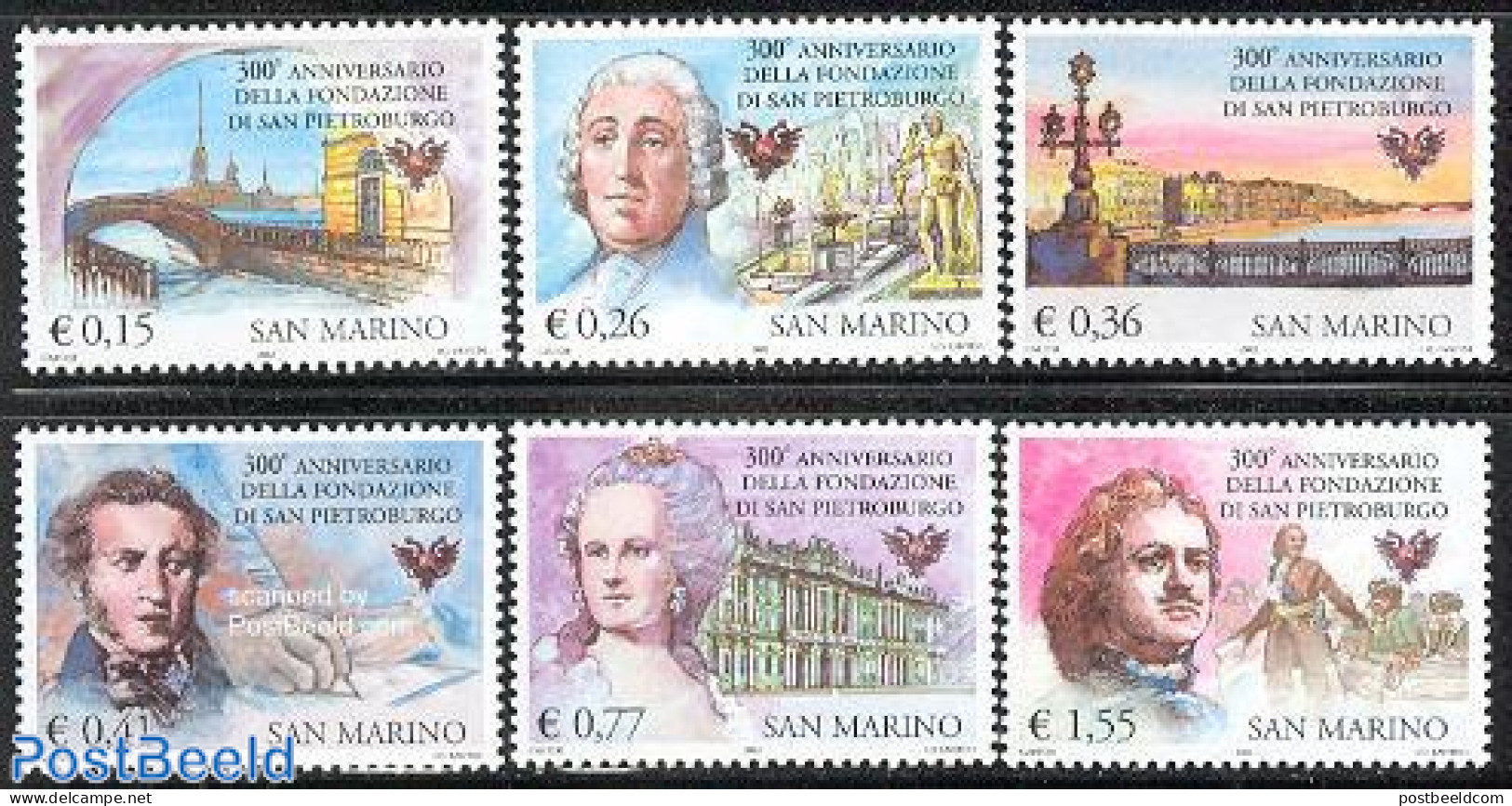 San Marino 2003 300 Years St Petersburg 6v, Mint NH, History - History - Art - Bridges And Tunnels - Neufs