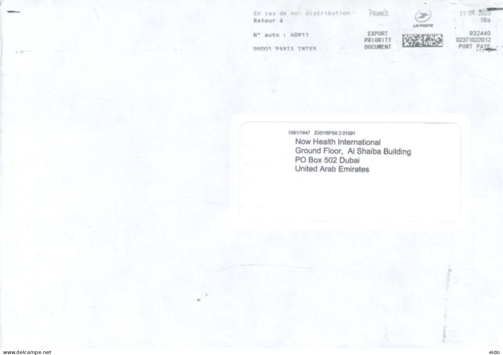 FRANCE - 2023, POSTAL PRIORIY FRANKING MACHINE COVER TO DUBAI. - Covers & Documents