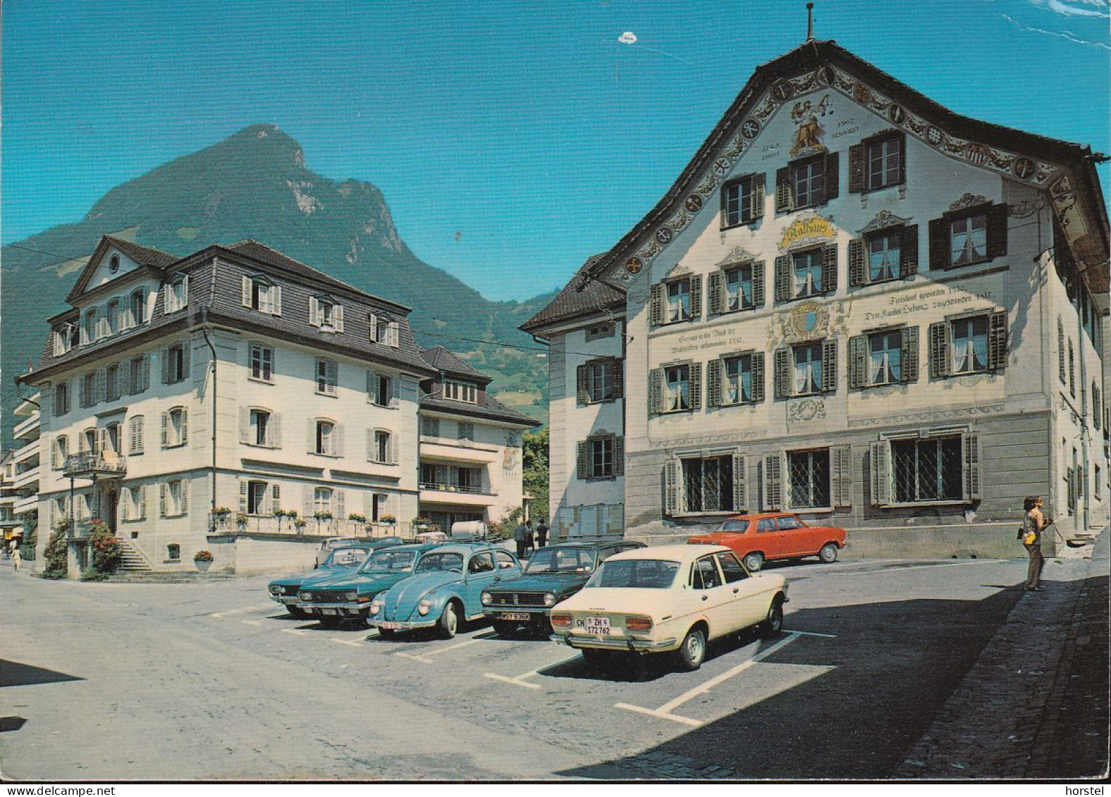 Schweiz - 6442 Gersau - Vierwaldstättersee - Erholungsheim Hof - Rathaus - Cars - VW Käfer - Opel Kadett - Peugeot ? - Gersau