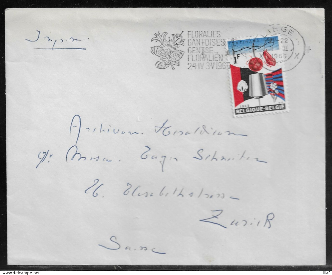 Belgium. Stamps Sc. 618 On Commercial Letter, Sent From Liege On 1.02.1965 For Zurich Switzerland - Briefe U. Dokumente