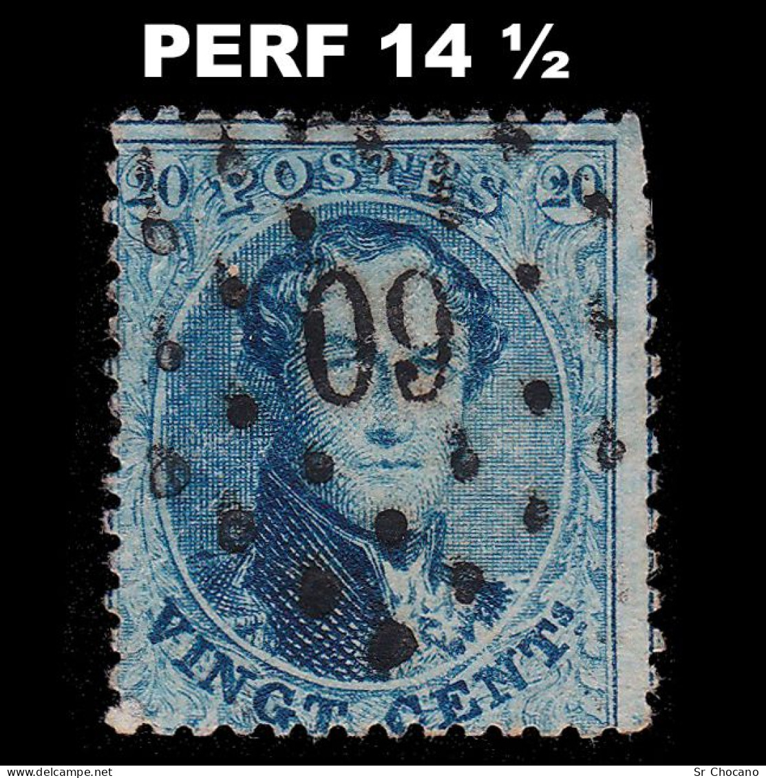 BELGIUM.1865.King Leopold I.20c.YVERT 15B.CANCEL 60.PERF 14 ½ - 1863-1864 Médaillons (13/16)