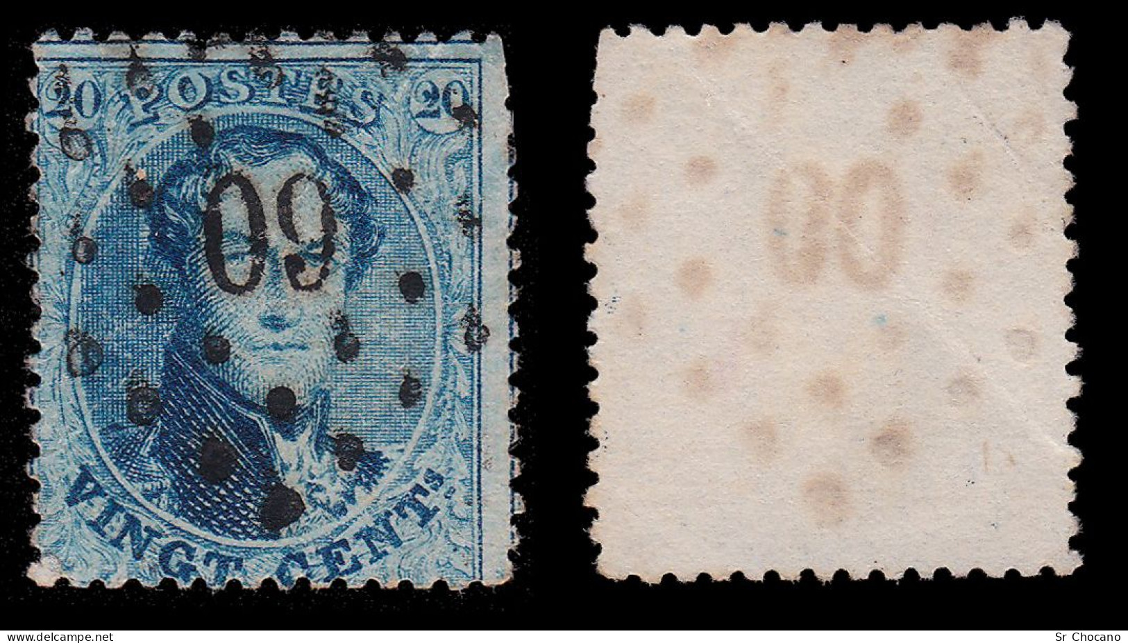 BELGIUM.1865.King Leopold I.20c.YVERT 15B.CANCEL 60.PERF 14 ½ - 1863-1864 Médaillons (13/16)