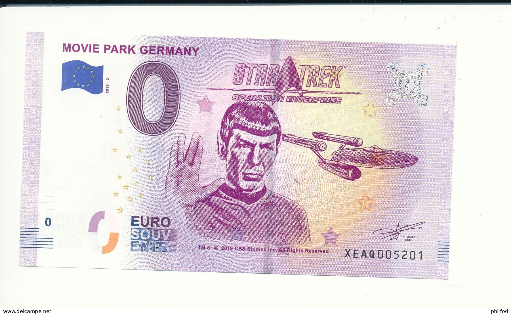 2019-2 - Billet Souvenir - 0 Euro - MOVIE PARK GERMANY - XEAQ - N° 5201 - Essais Privés / Non-officiels