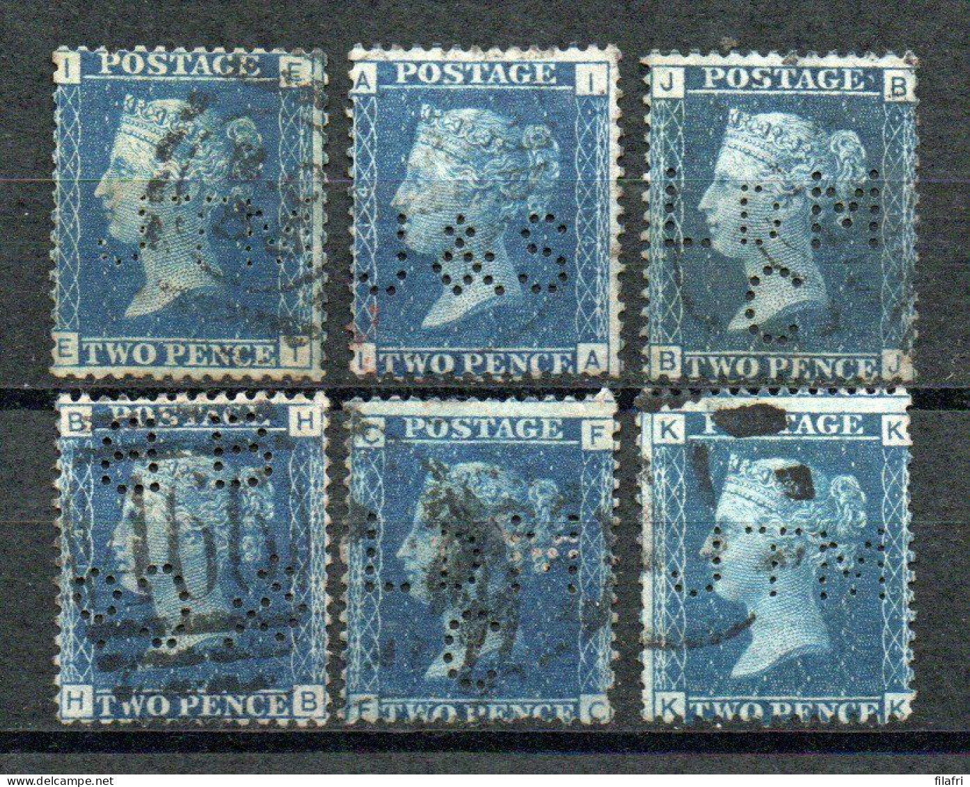 Yv 27 - 6 Perfins - Period 1840 - 1901 "Queen Victoria" : Quality Stamps (2 Scans) - Perfins