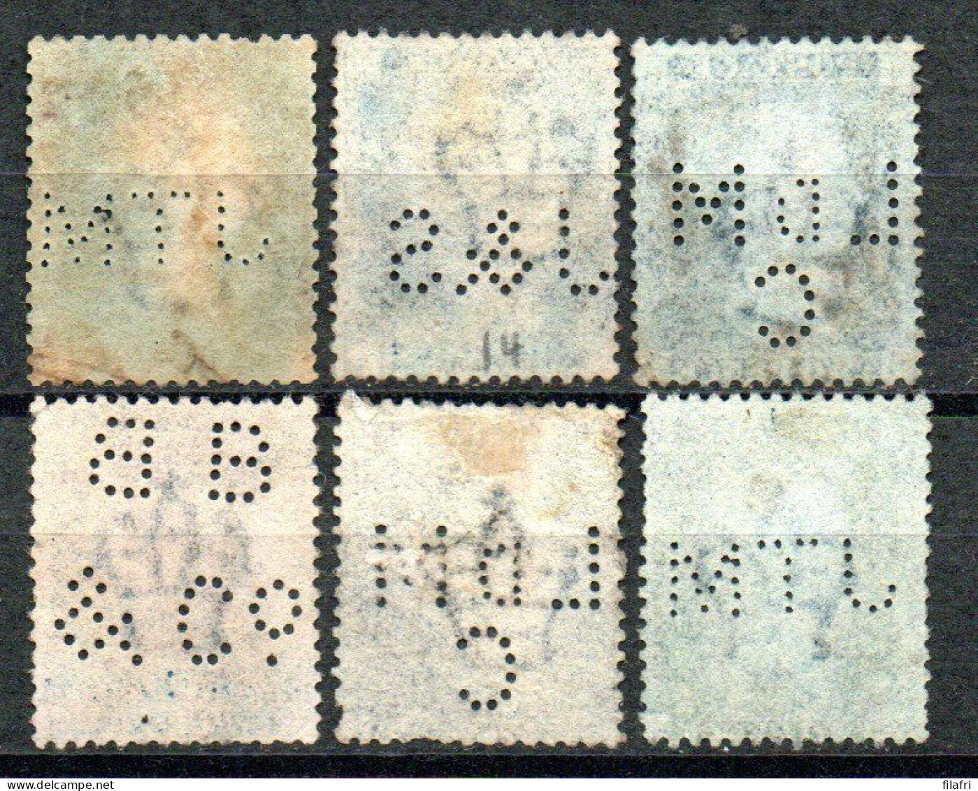 Yv 27 - 6 Perfins - Period 1840 - 1901 "Queen Victoria" : Quality Stamps (2 Scans) - Perforés