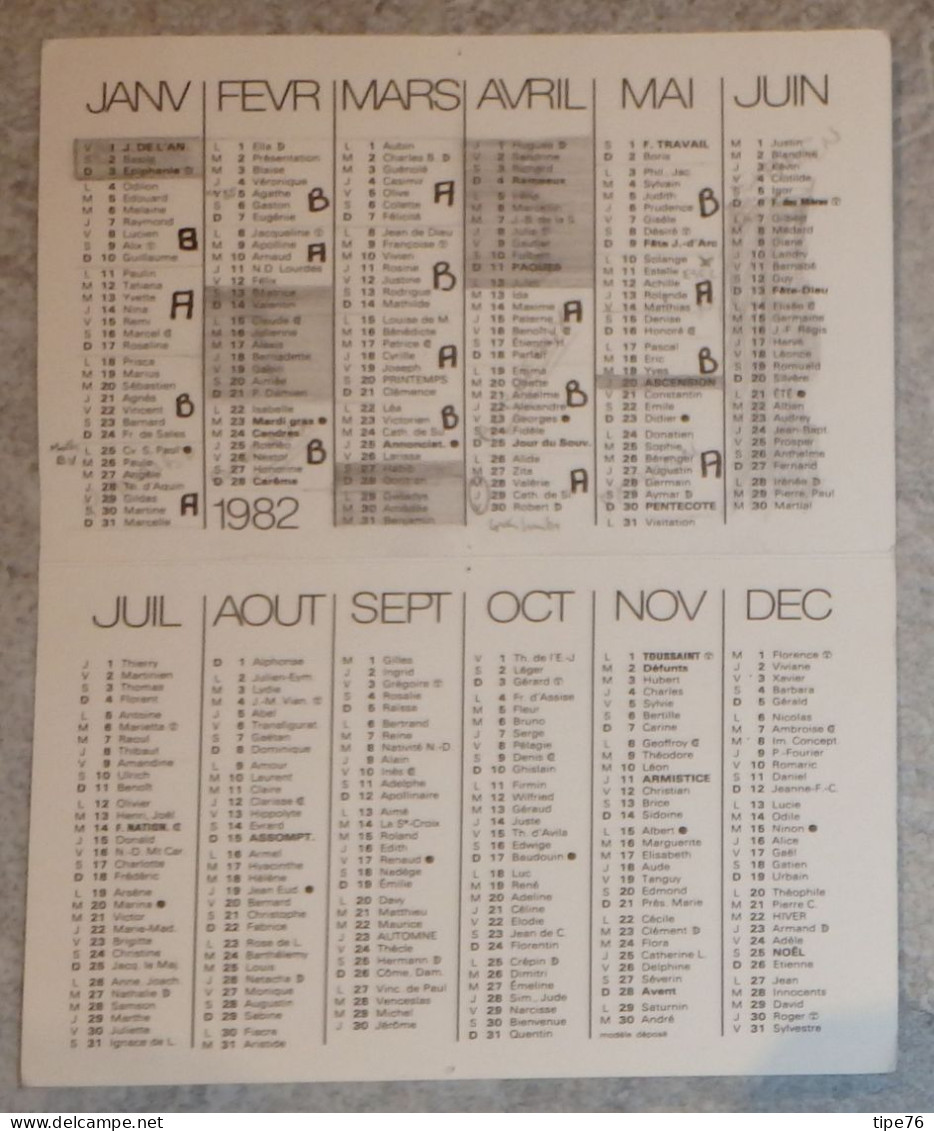 Petit Calendrier De Poche 1982  Illustration Blaireau Champignon Fougère - Small : 1981-90