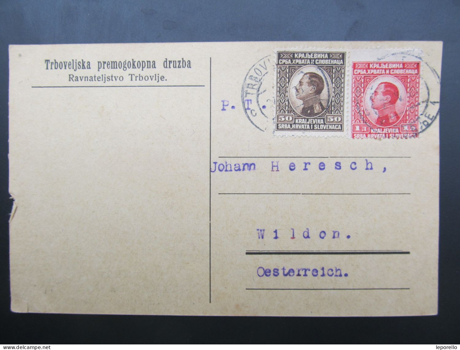 GANZSACHE Trbovlje Premogokopna Druzba - Wildon Ca. 1925 // D*58794 - Covers & Documents