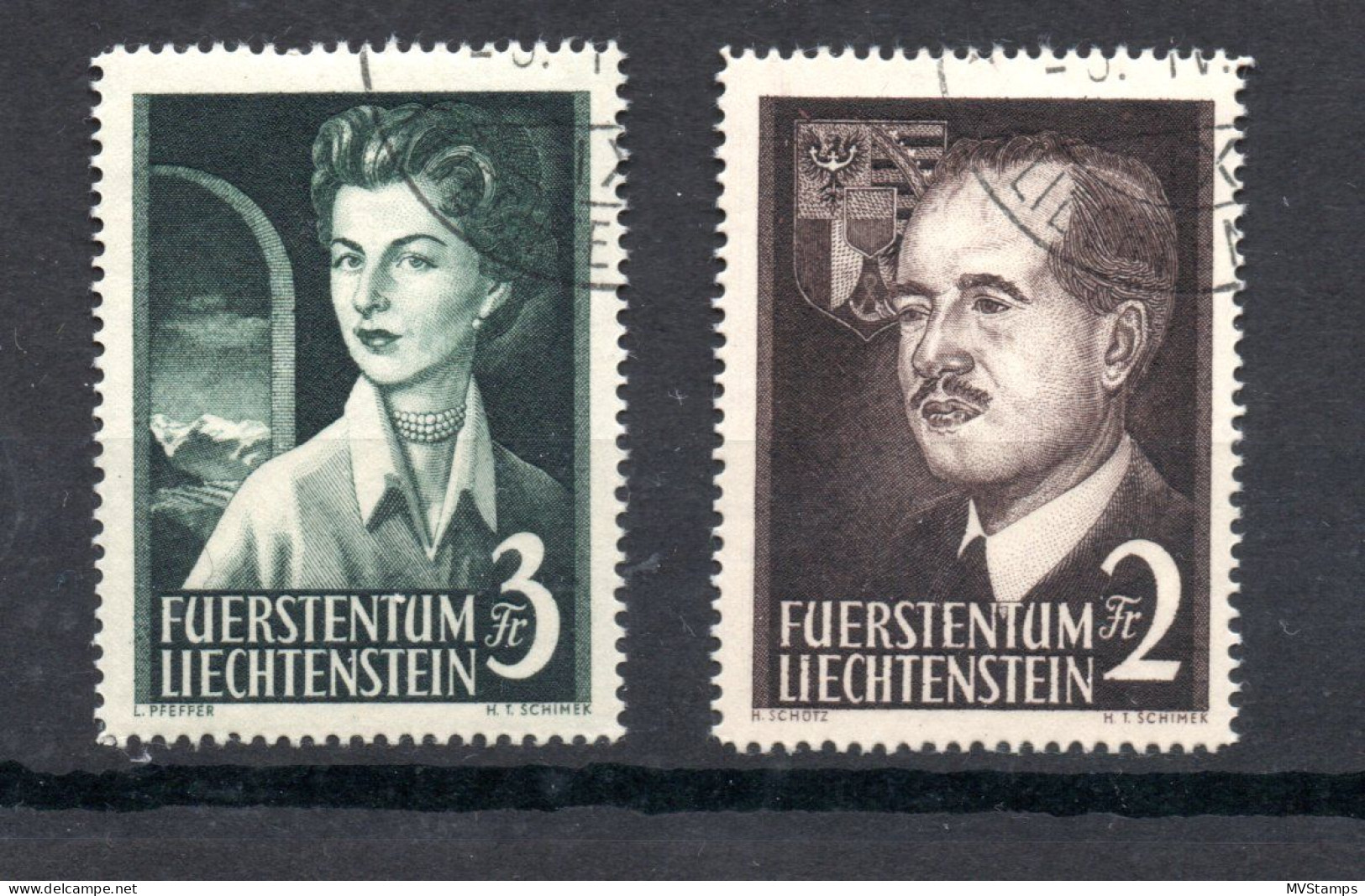 Liechtenstein 1955 Set Royal Pair Stamps (Michel 332/33) Nice Used - Oblitérés