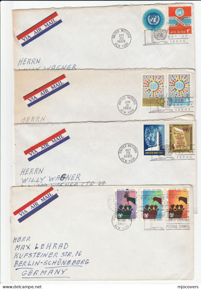 1961 -1966 United Nations 4 FDCS  Air Mail To Germany Cover Stamps Airmail Label - FDC