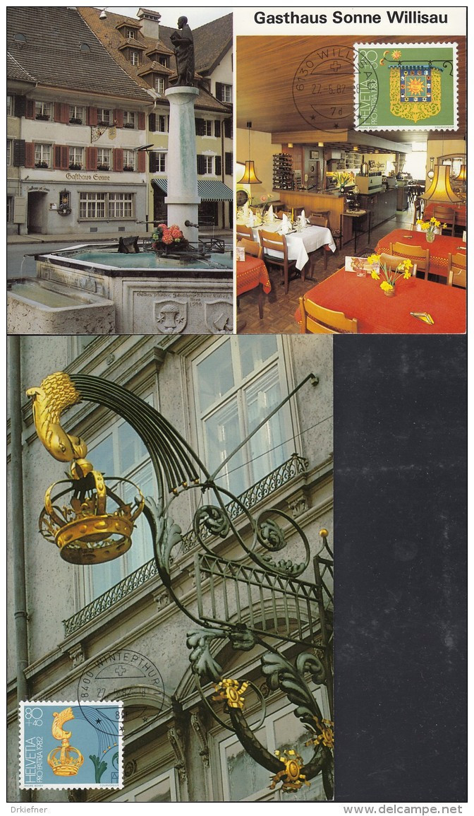 SCHWEIZ  1223, 1226, MK, Pro Patria Wirtshausschilder 1982 - Maximum Cards
