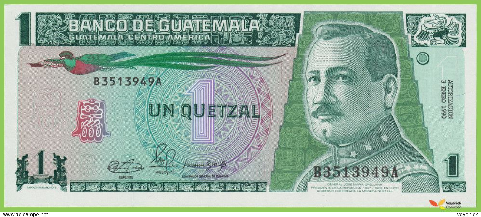 Voyo GUATEMALA 1 Quetzal 1990 P73a(2) B557b B-A UNC - Guatemala