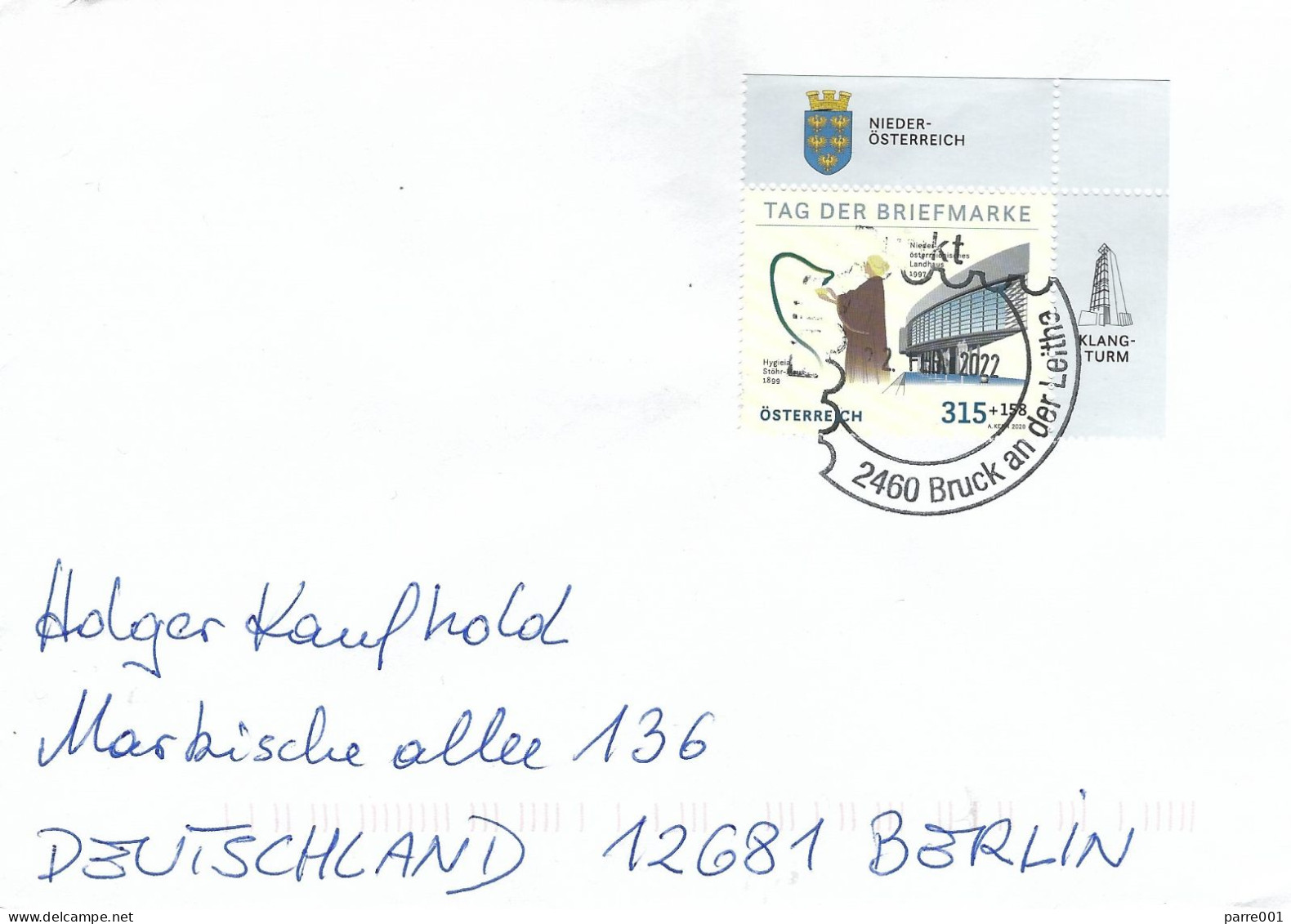 Austria Osterreich 2022 Bruck Modern Architecture St. Pölten Surtaxe Stamp 315 (C) + 158 (C) Michel 3558 Cover - Cartas & Documentos