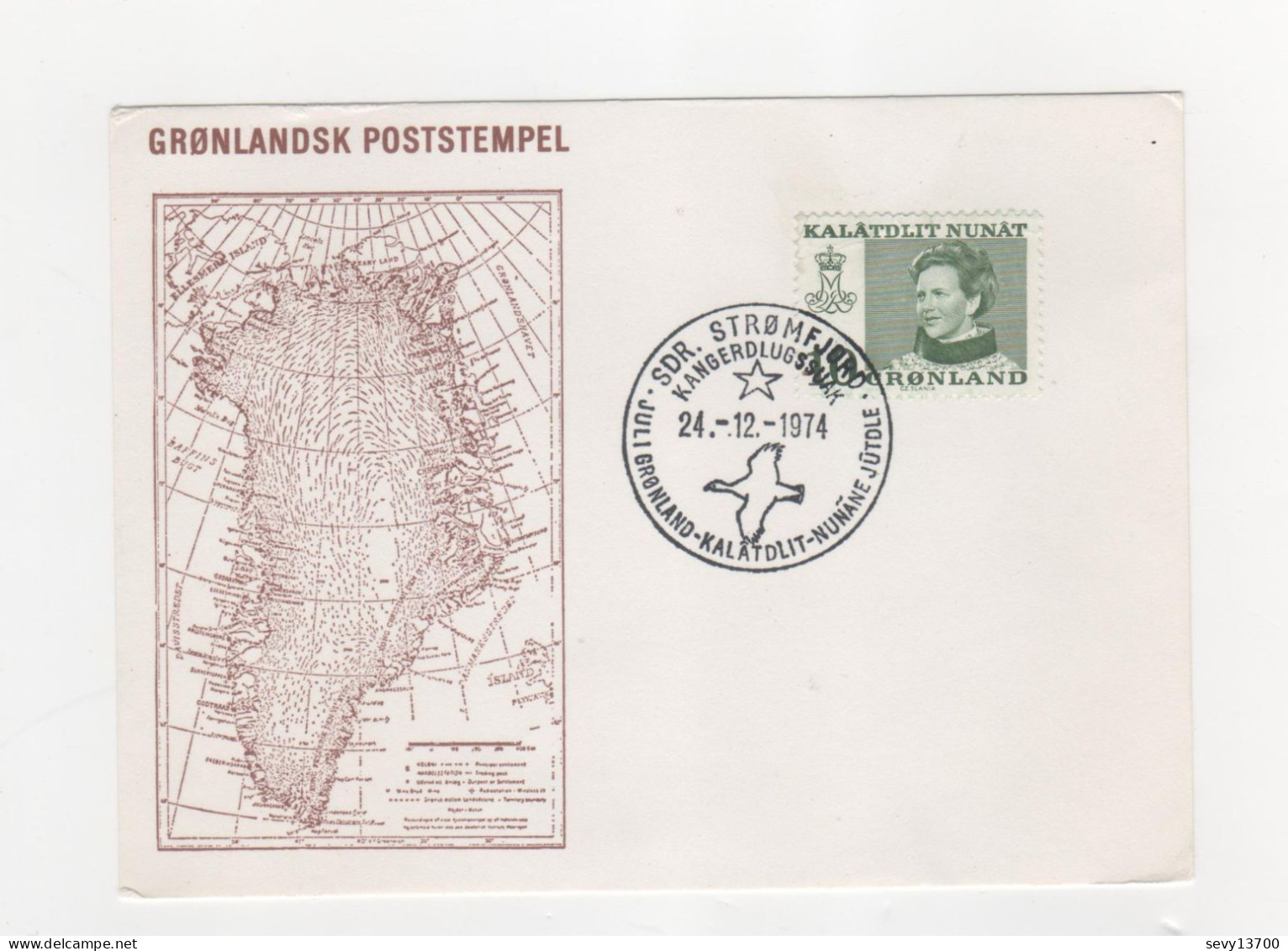 2 Cartes Gronlandsk Poststempel Du 24.12.1974 - Marcofilia