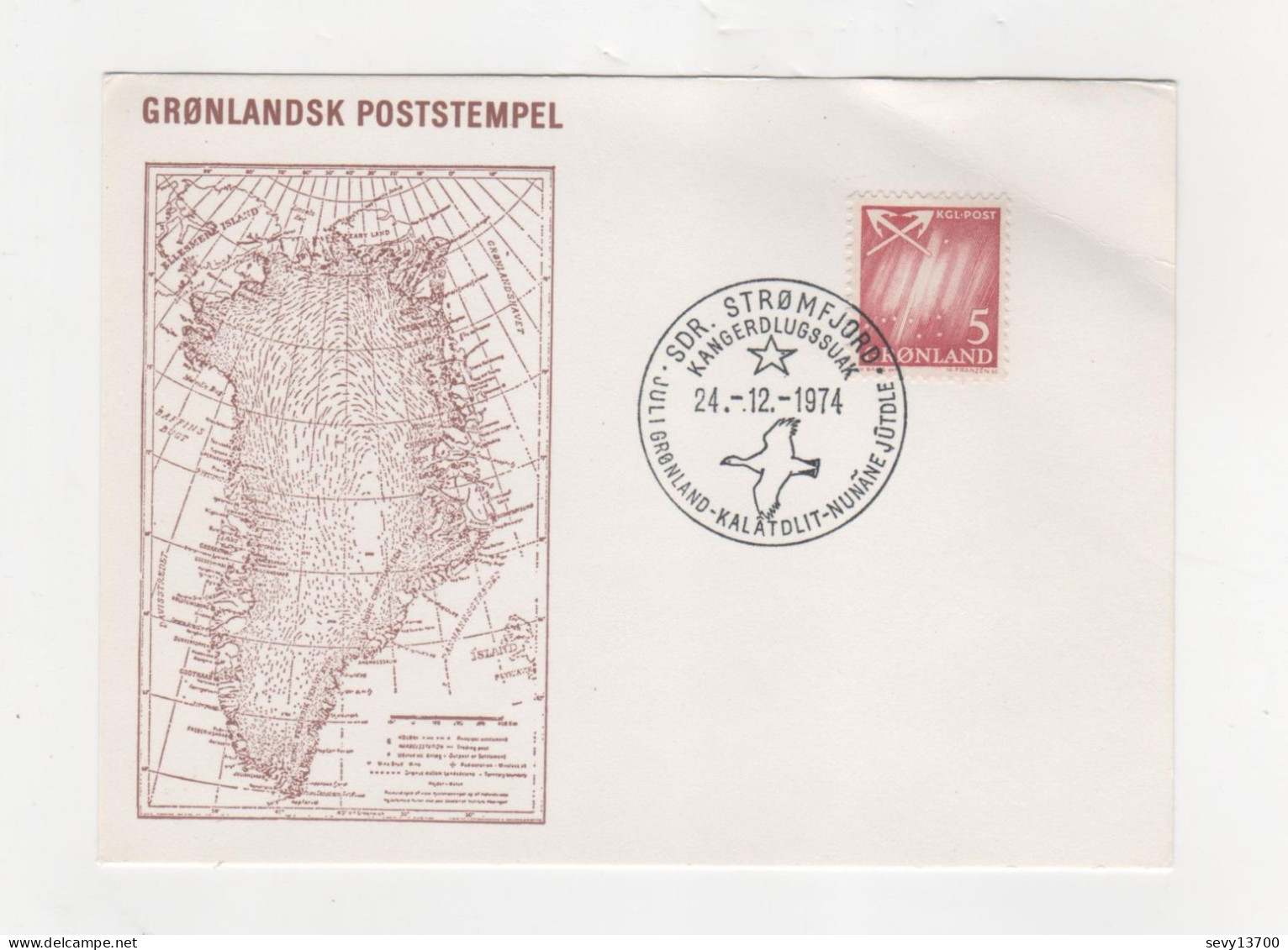 2 Cartes Gronlandsk Poststempel Du 24.12.1974 - Postmarks