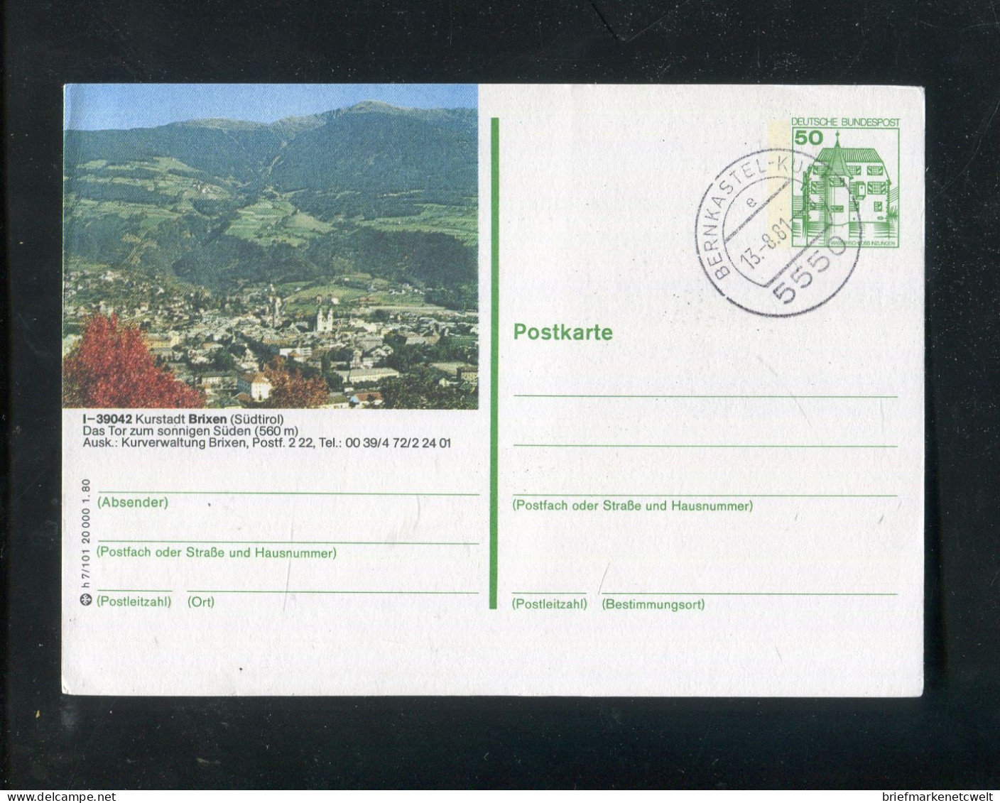 "BUNDESREPUBLIK DEUTSCHLAND" 1980, Bildpostkarte Mit Bild "BRIXEN (ITALIEN)" Und Stempel "BERNKASTEL-KUES" (B0047) - Postales Ilustrados - Usados