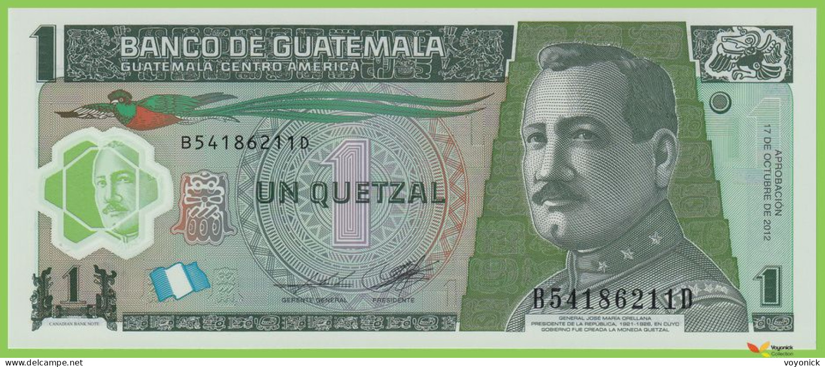 Voyo GUATEMALA 1 Quetzal 2012 P115d B603c B-D UNC Polymer - Guatemala