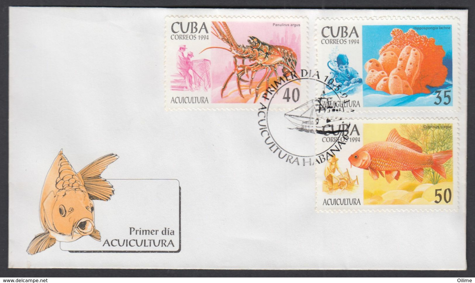 FDC CUBA 1994. ACUICULTURA. EDIFIL 3908/13 - FDC