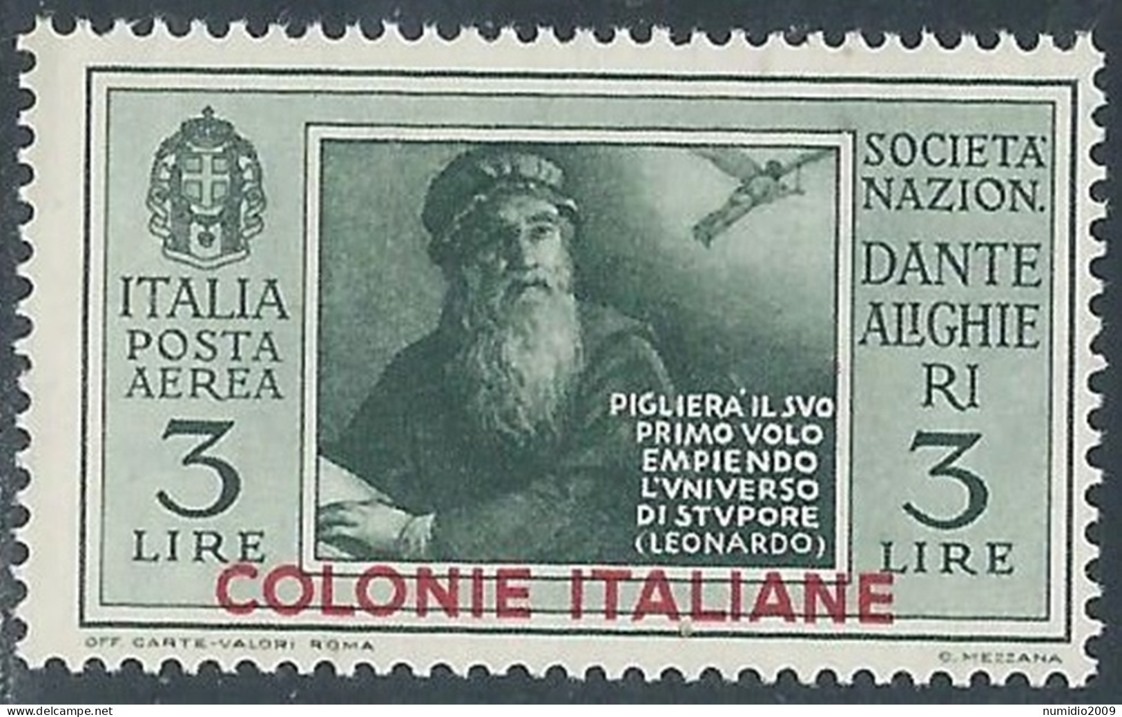 1932 EMISSIONI GENERALI POSTA AEREA DANTE 3 LIRE MNH ** - RA23-2 - Algemene Uitgaven