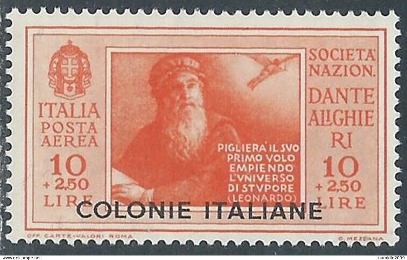 1932 EMISSIONI GENERALI POSTA AEREA DANTE 10 LIRE MNH ** - RA23-4 - Algemene Uitgaven