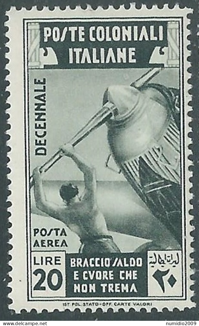 1933 EMISSIONI GENERALI DECENNALE POSTA AEREA 20 LIRE MNH ** - RA23 - General Issues