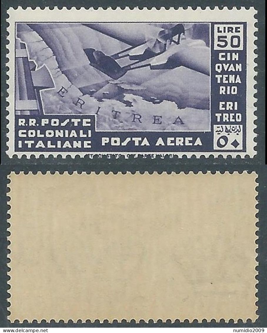 1933 EMISSIONI GENERALI POSTA AEREA CINQUANTENARIO ERITREO 50 LIRE MNH ** RA23-4 - Emissions Générales