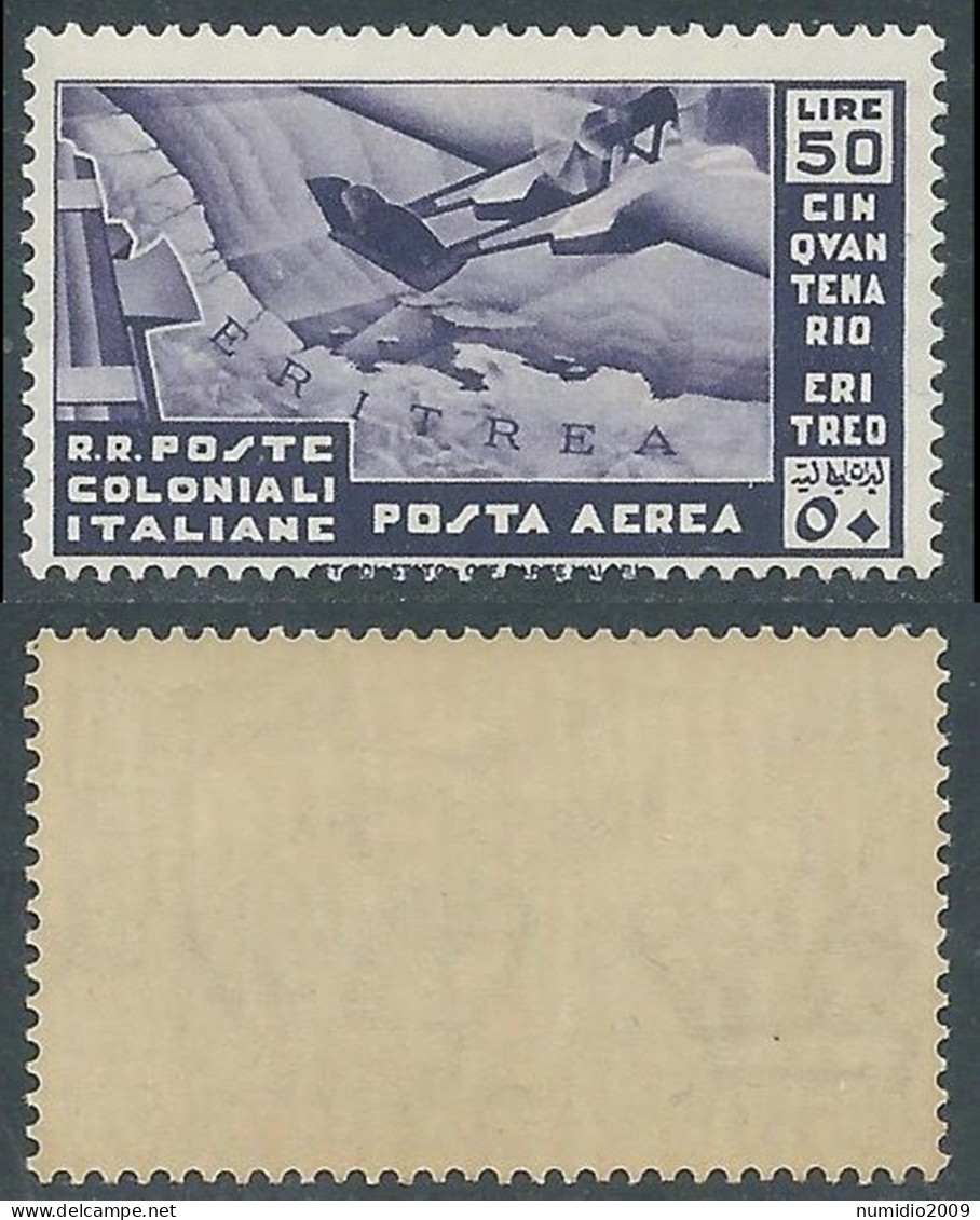 1933 EMISSIONI GENERALI POSTA AEREA CINQUANTENARIO ERITREO 50 LIRE MNH ** RA23-4 - Amtliche Ausgaben