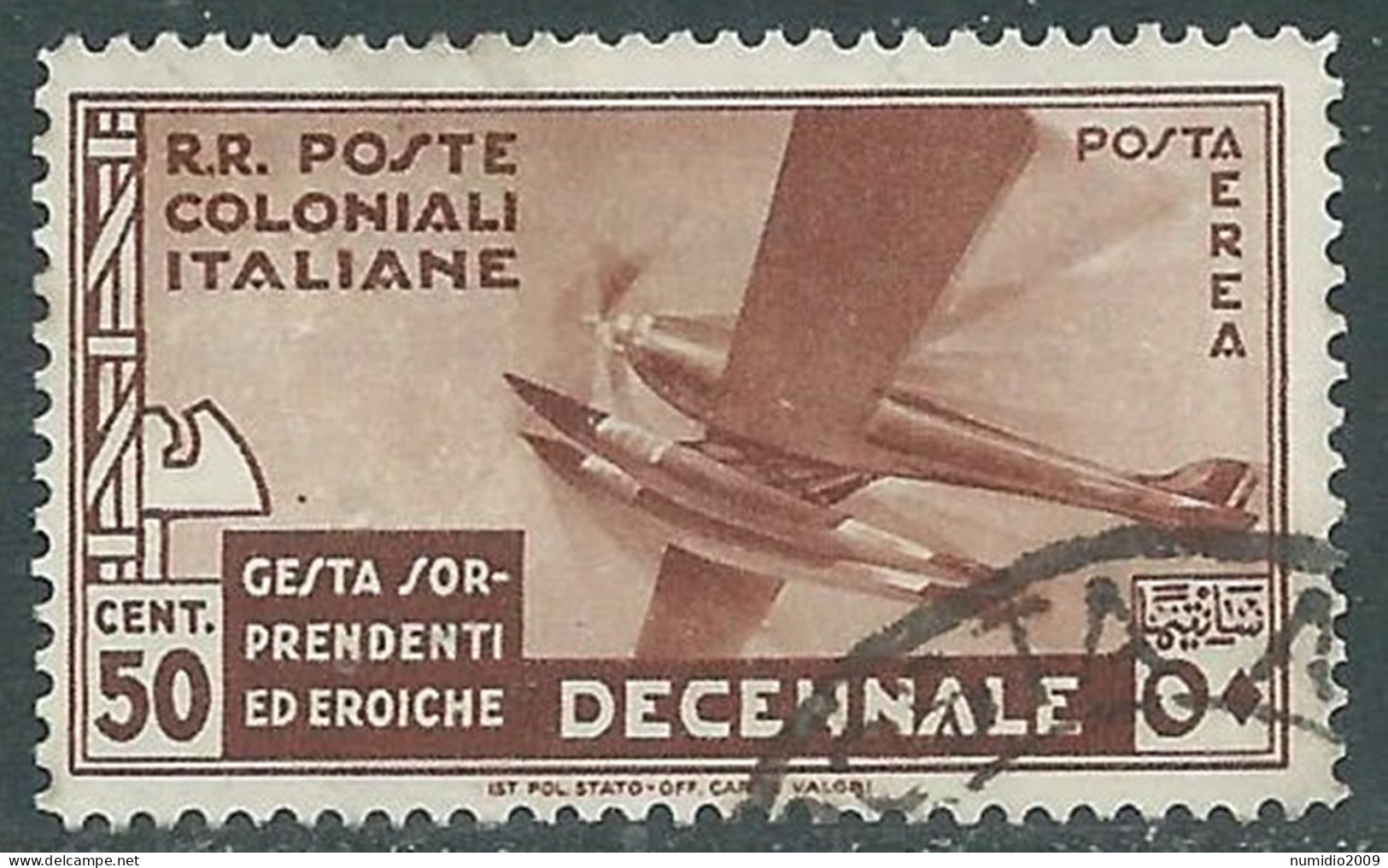 1933 EMISSIONI GENERALI POSTA AEREA USATO DECENNALE 50 CENT - RA6-8 - General Issues