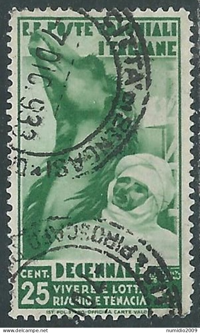1933 EMISSIONI GENERALI USATO DECENNALE 25 CENT - RA6-5 - Amtliche Ausgaben