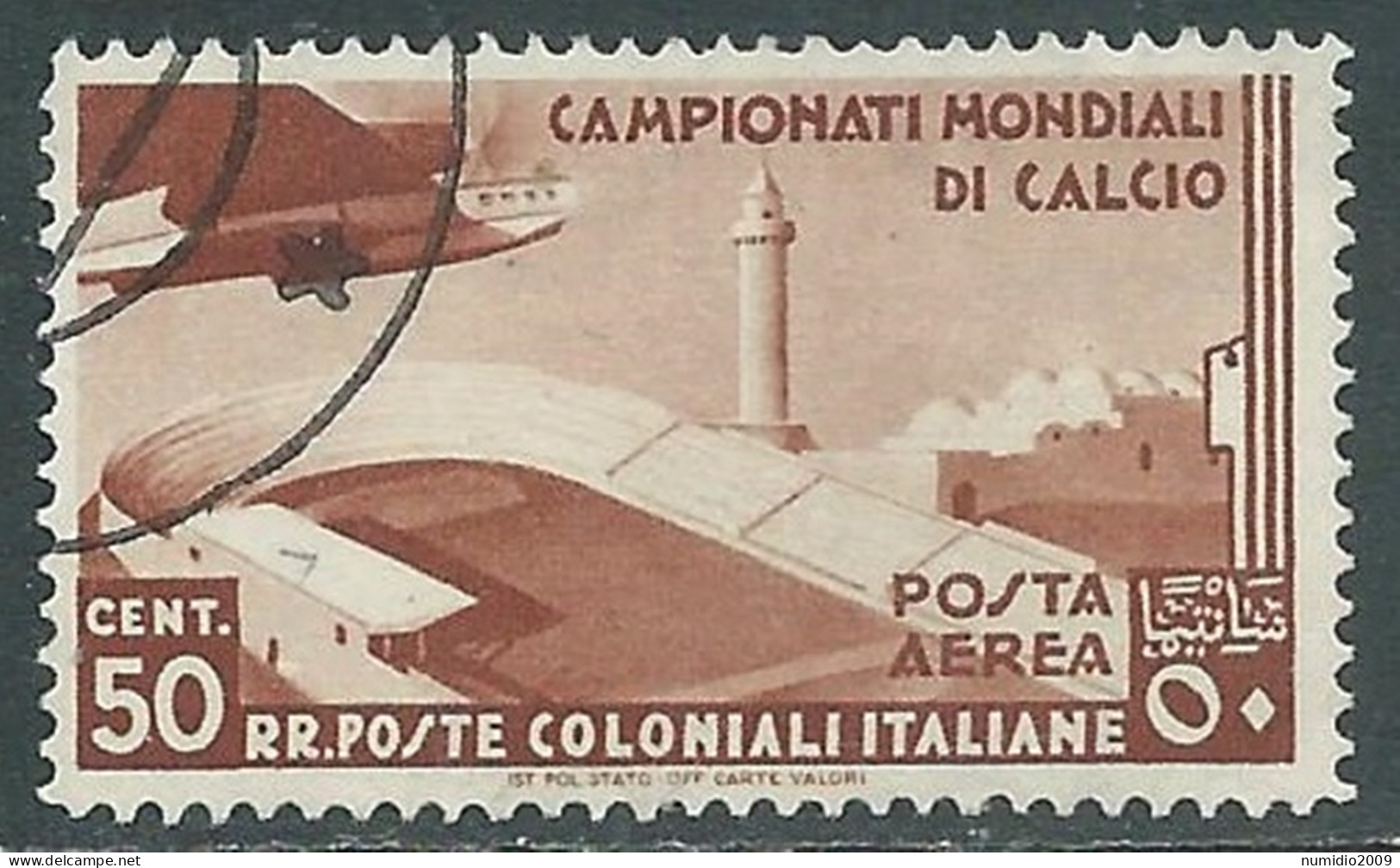1934 EMISSIONI GENERALI POSTA AEREA USATO MONDIALI DI CALCIO 50 CENT - RA6-3 - Emissioni Generali