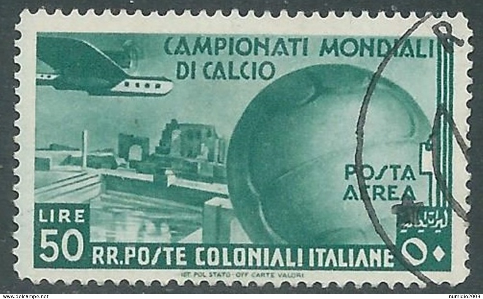 1934 EMISSIONI GENERALI POSTA AEREA USATO MONDIALI DI CALCIO 50 LIRE - RA6-4 - Amtliche Ausgaben
