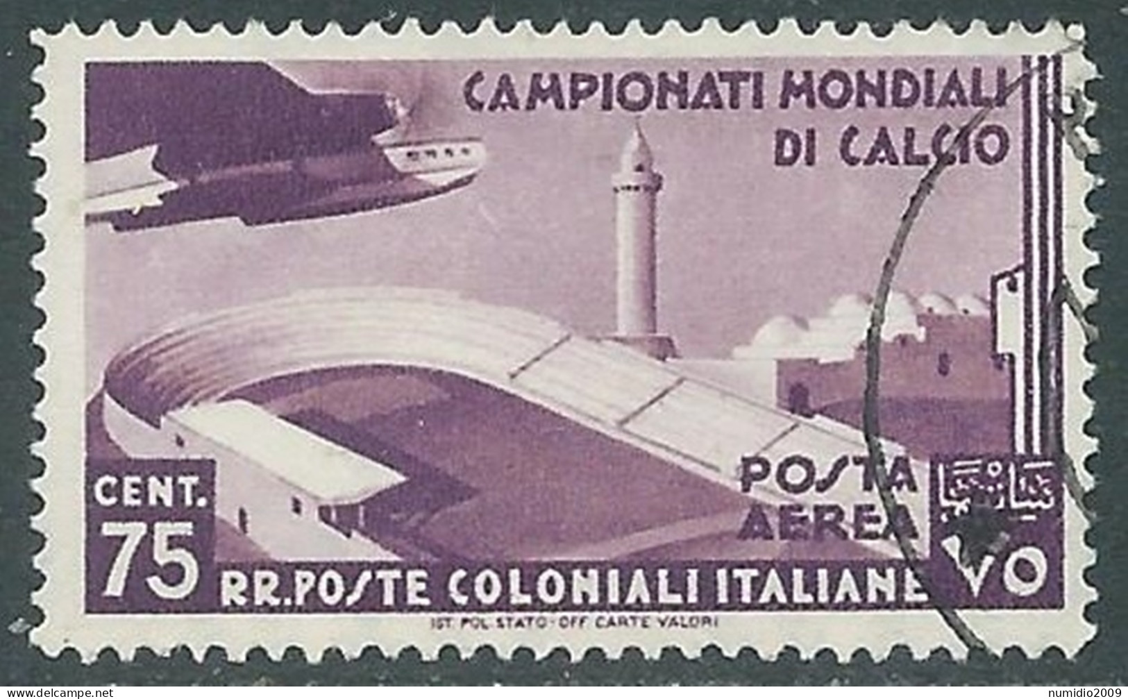 1934 EMISSIONI GENERALI POSTA AEREA USATO MONDIALI DI CALCIO 75 CENT - RA6-4 - Algemene Uitgaven