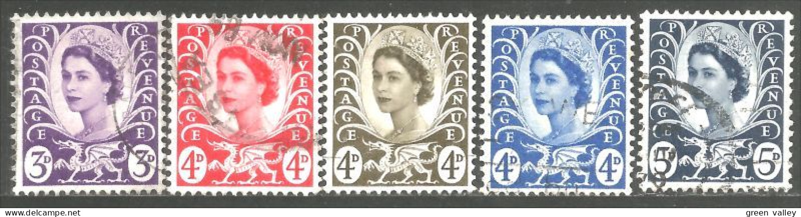 414 G-B Regionals Wales And Monmouthshire 5 Stamps Queen Elizabeth (REG-33) - Wales