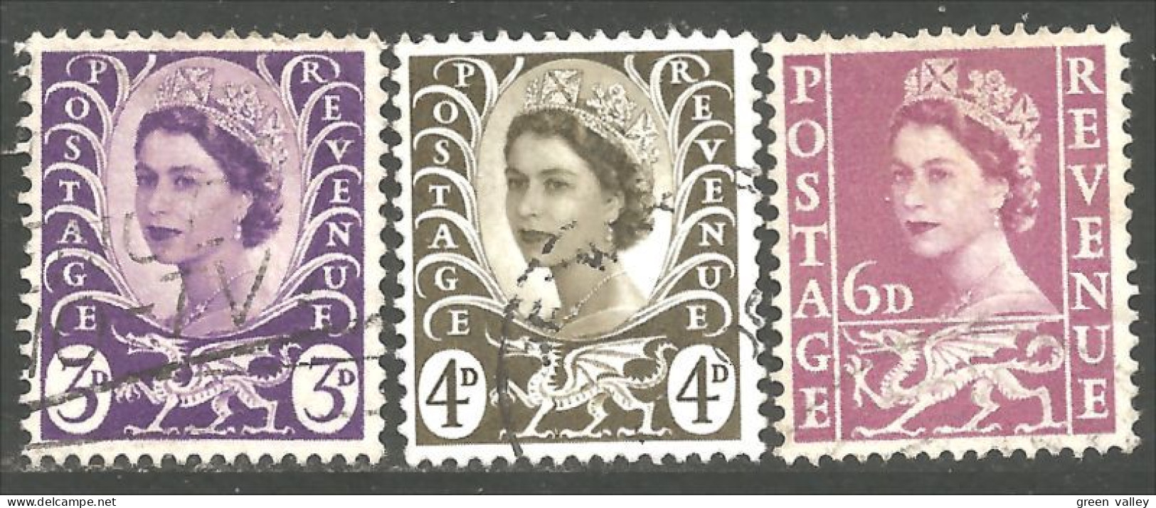 414 G-B Regionals Wales And Monmouthshire 3 Stamps Queen Elizabeth (REG-34) - Galles