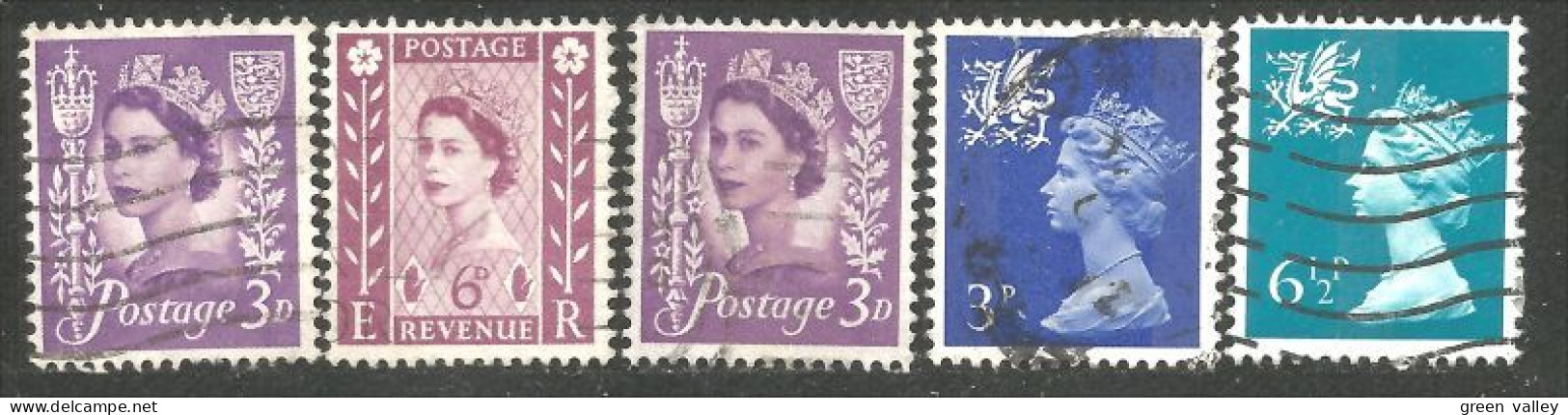 414 G-B Regionals Wales And Monmouthshire 5 Stamps Queen Elizabeth (REG-26) - Wales