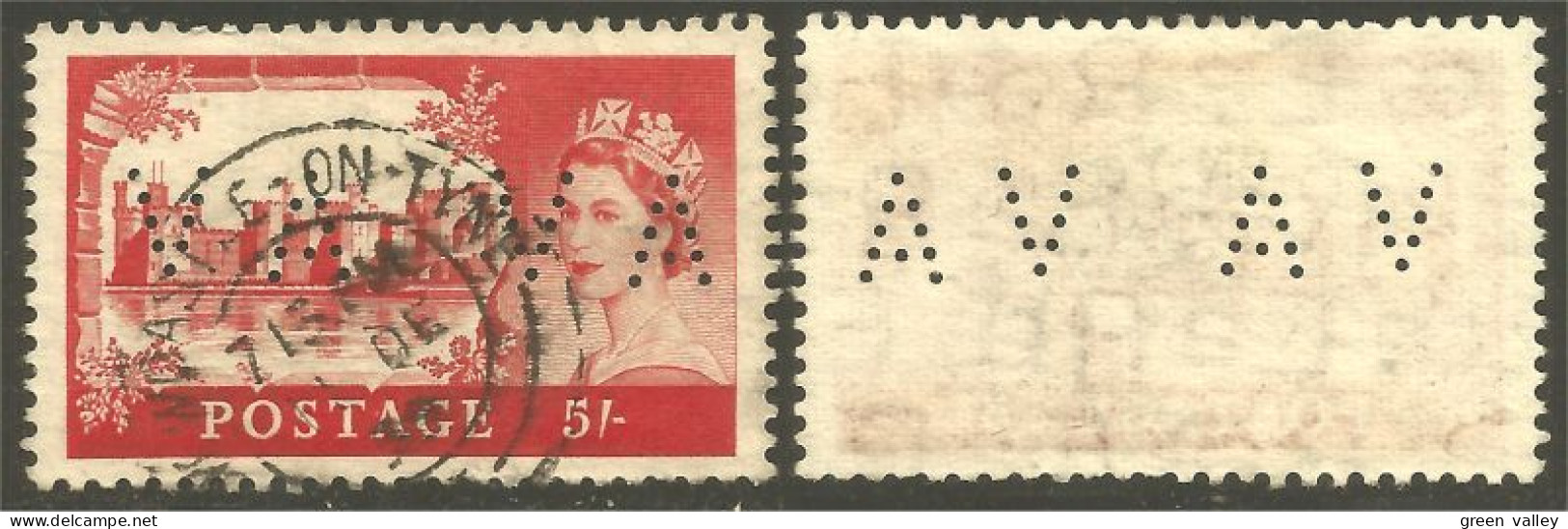 410 G-B 1955 Queen Elizabeth 5sh Caernorfon Castle Wales Perf 11x12 Private Perf AV (GB-264) - Gezähnt (perforiert)
