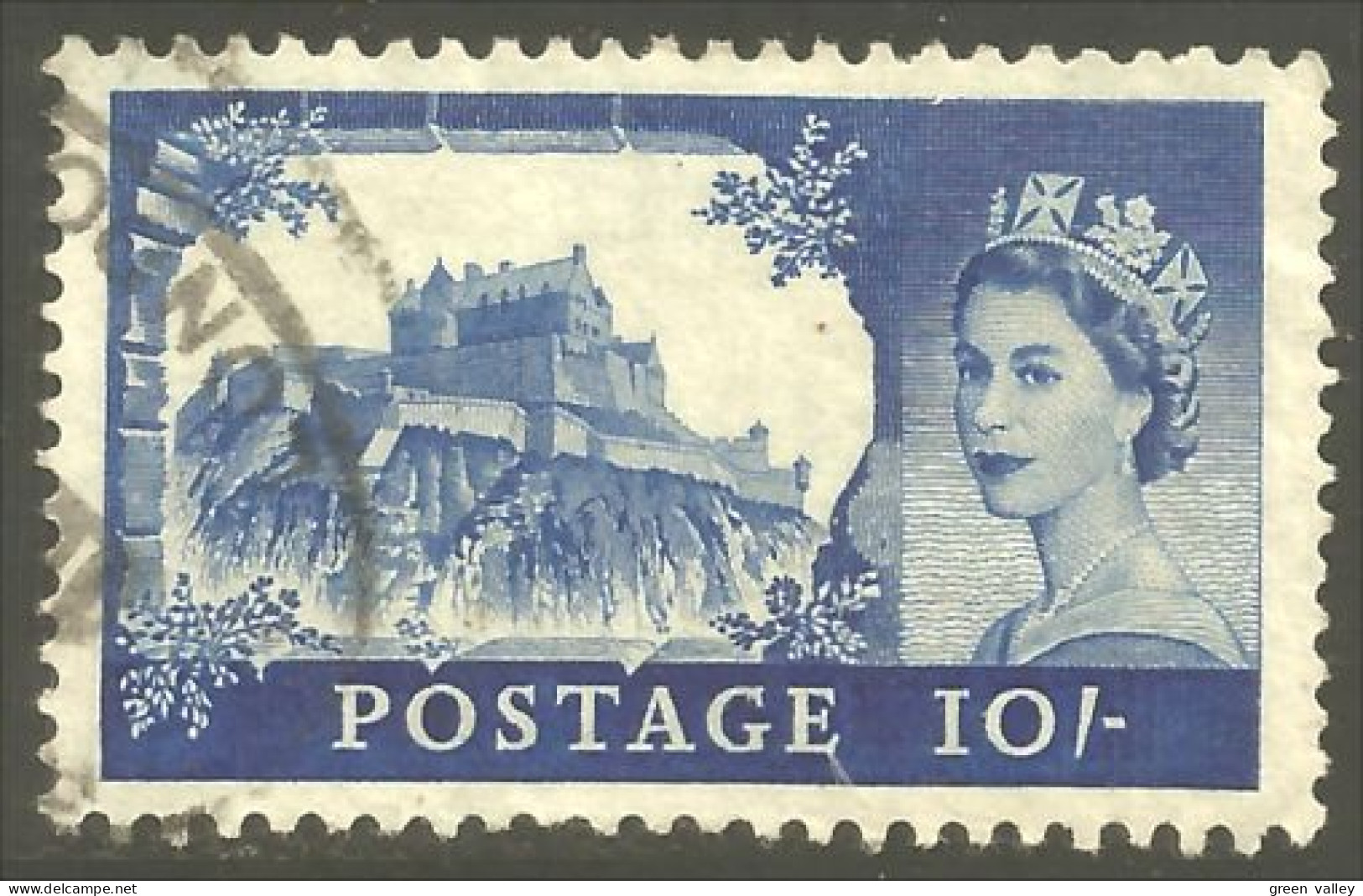 410 G-B 1955 Queen Elizabeth 10sh Edinburgh Castle Perf 11x12  (GB-266) - Usados