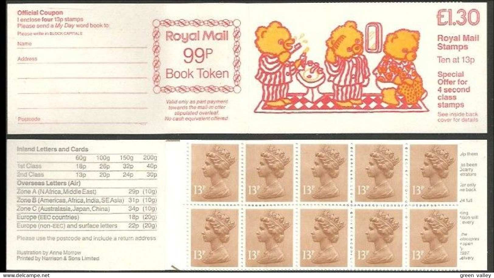 412 G-B Booklet Bears Ourses Oursons Bare Urso Oso Orso Selvedge At Left (GBB-07) - Bears