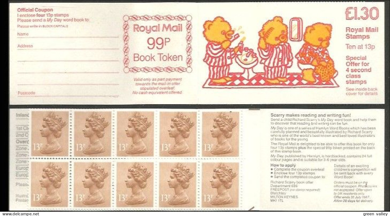 412 G-B Booklet Bears Ourses Oursons Bare Urso Oso Orso Selvedge At Right (GBB-06) - Orsi