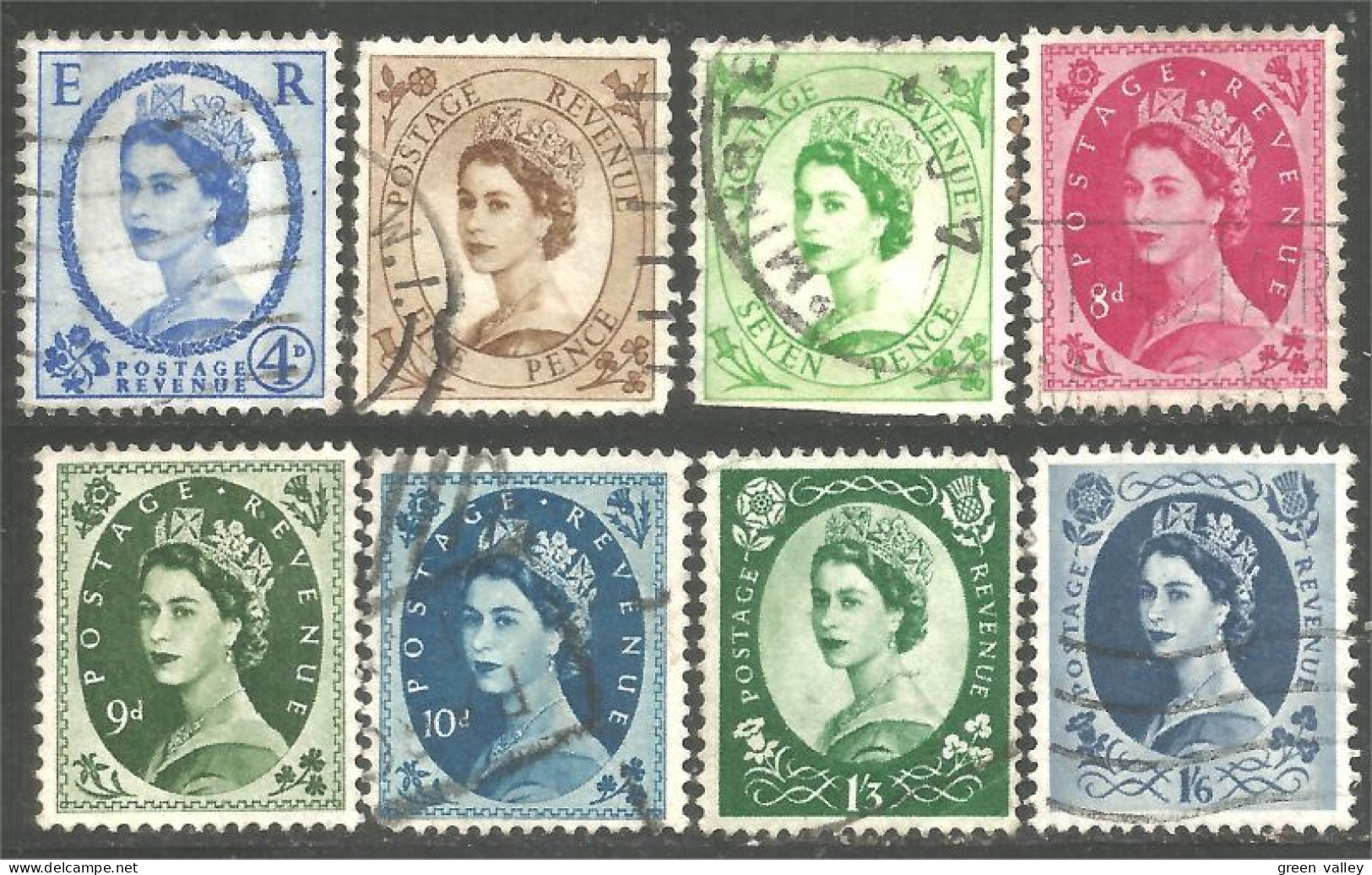 410 G-B 1952 Queen Elizabeth 4p To 1sh6p Scott Cat Val $31.65 (GB-245) - Used Stamps