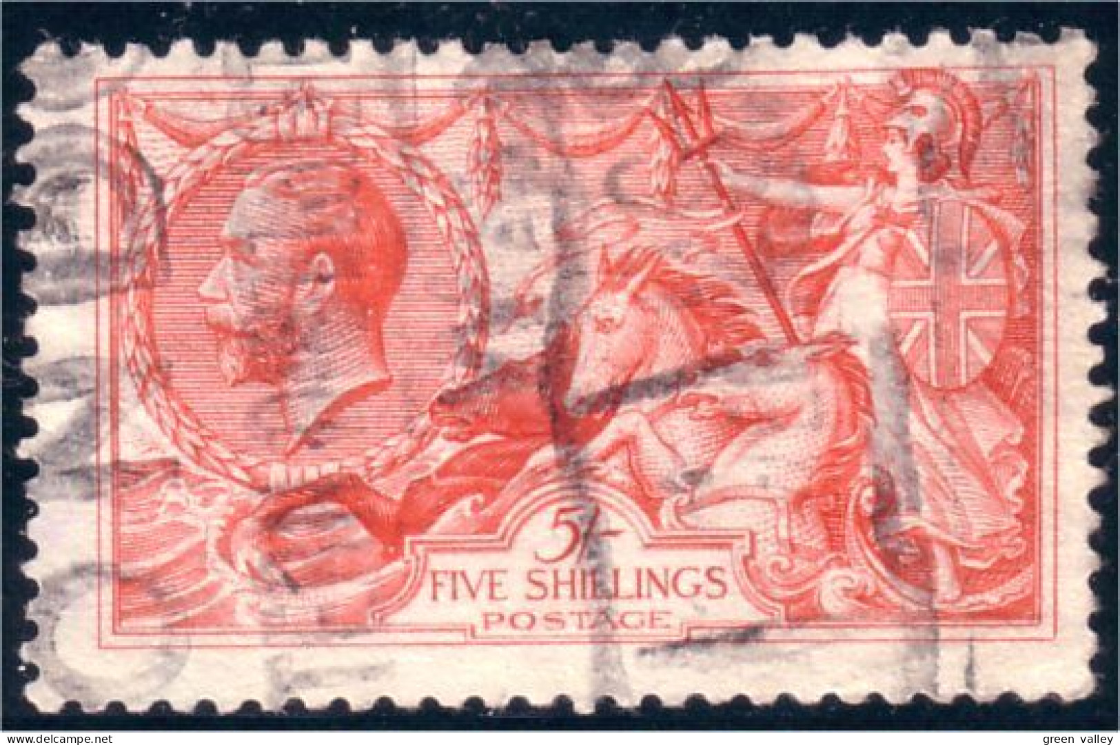 410 G-B Britannia Five Shilling Carmine Rose (GB-21) - Used Stamps