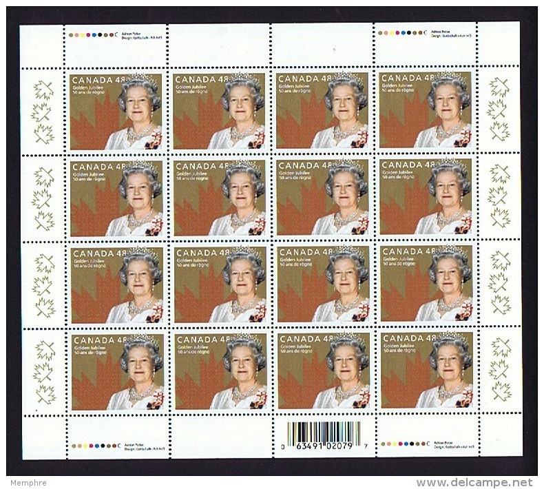 2002  Queen  Elizabeth II Golden Jubilee  Sc 1932  Complete MNH Sheet Of 16  With Inscrptions - Fogli Completi