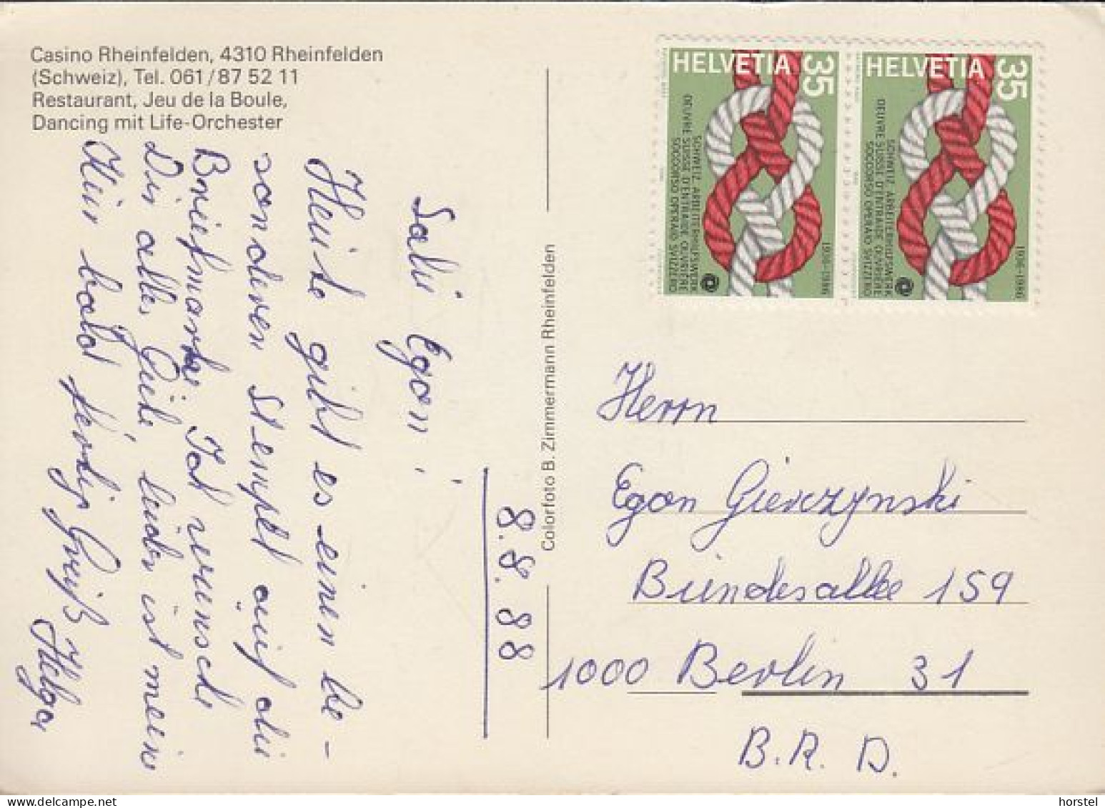 Schweiz - 4310 Rheinfelden - Casino - Restaurant - 2x Nice Stamps - Autres & Non Classés