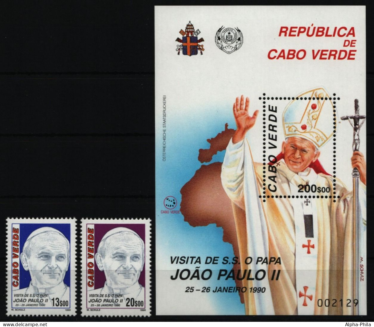 Kap Verde 1990 - Mi-Nr. 577-578 & Block 16 ** - MNH - Papst Johannes Paul II - Cap Vert