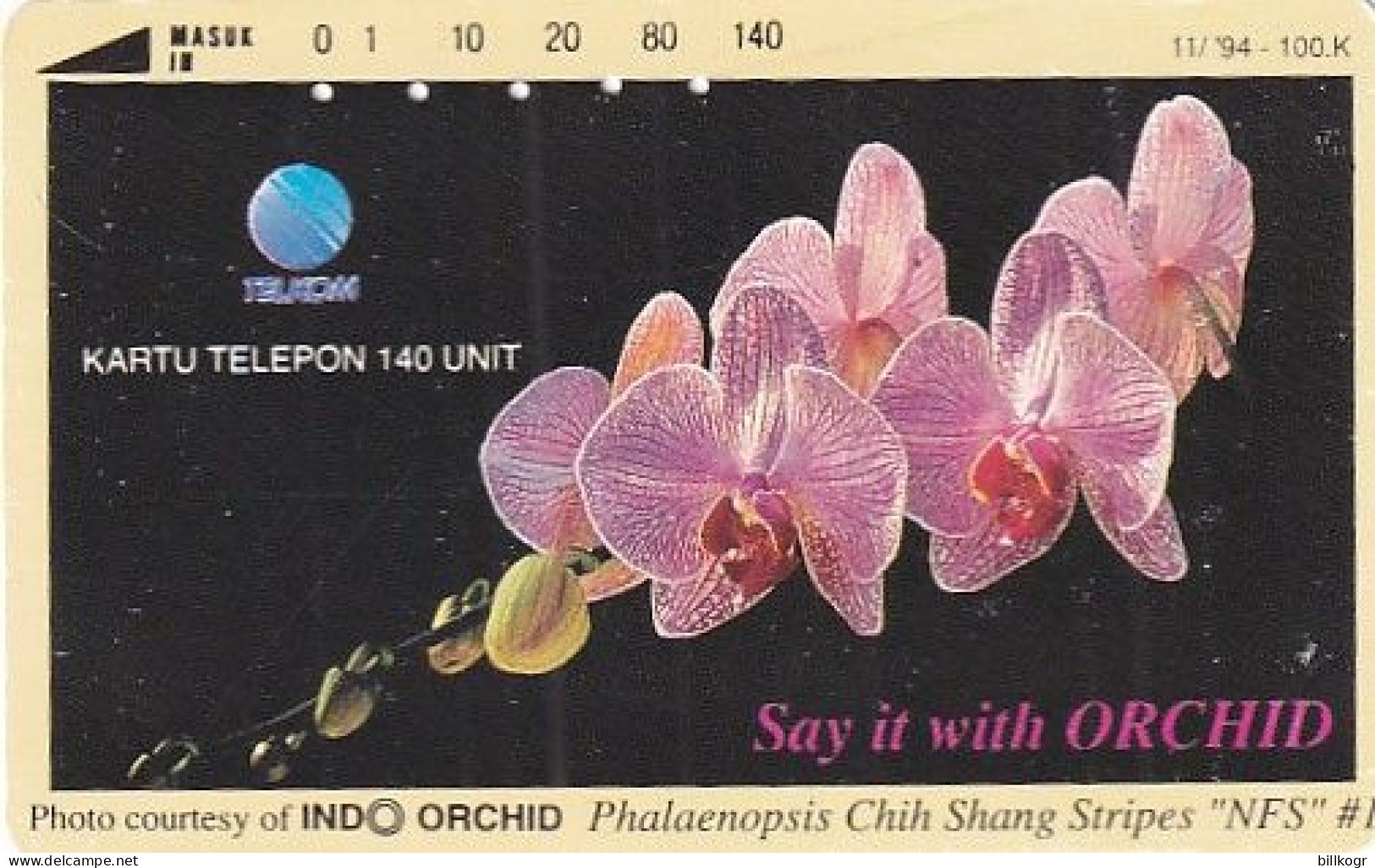 INDONESIA - Orchids/Phalaenopsis Chih Shang Stripes, Say It With Orchid, 03/95, Used - Indonesia
