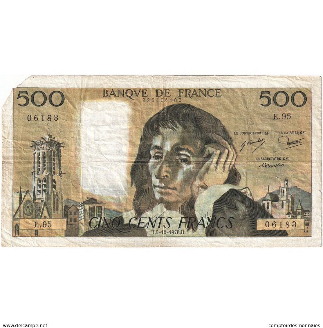 France, 500 Francs, Pascal, 1978, E.95, TB, Fayette:71.18, KM:156d - 500 F 1968-1993 ''Pascal''