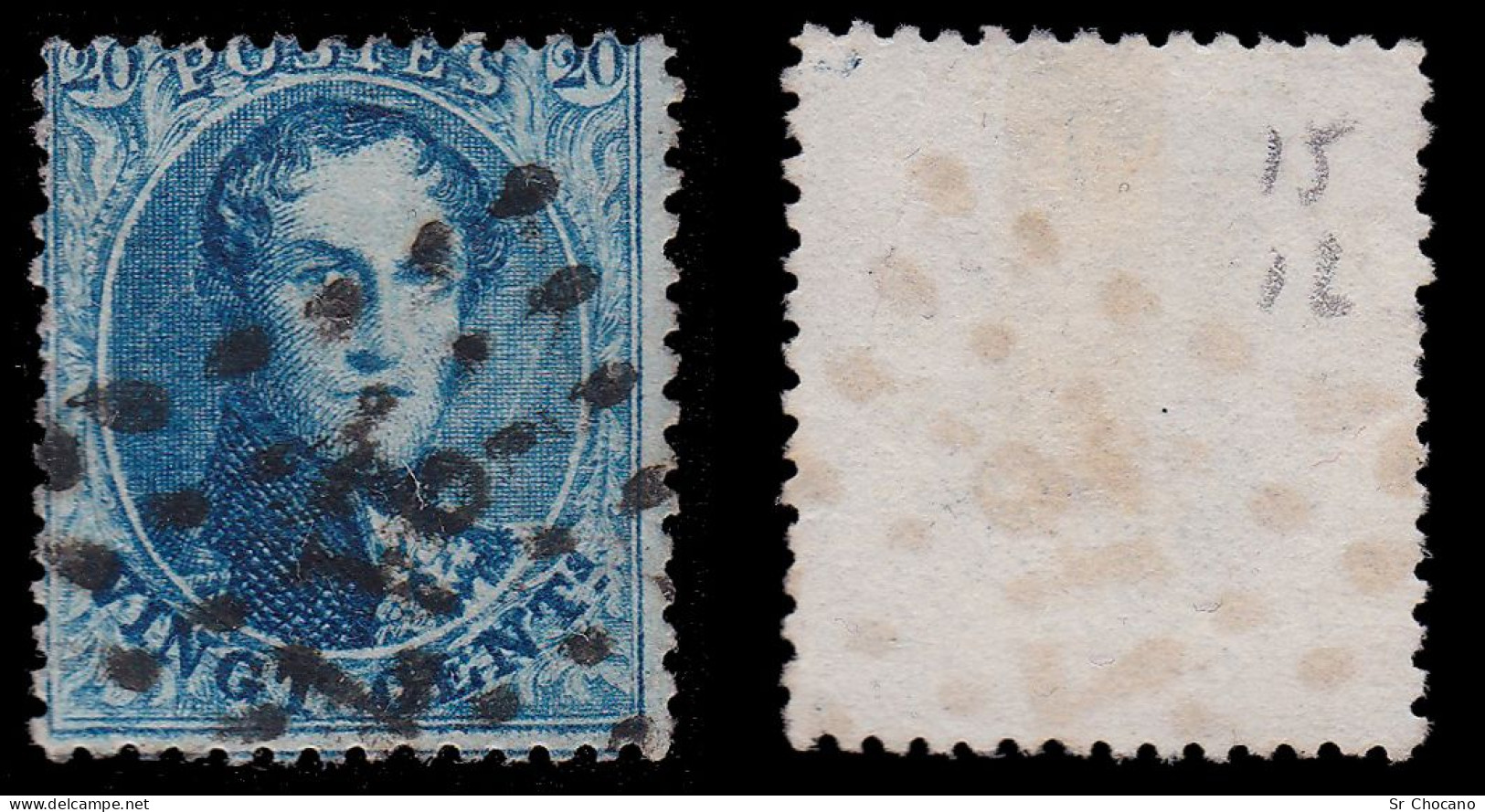 BELGIUM.1865.K. Leopold I.20c.YVERT 15B.CANCEL 217.PERF 14 ½ - 1863-1864 Médaillons (13/16)