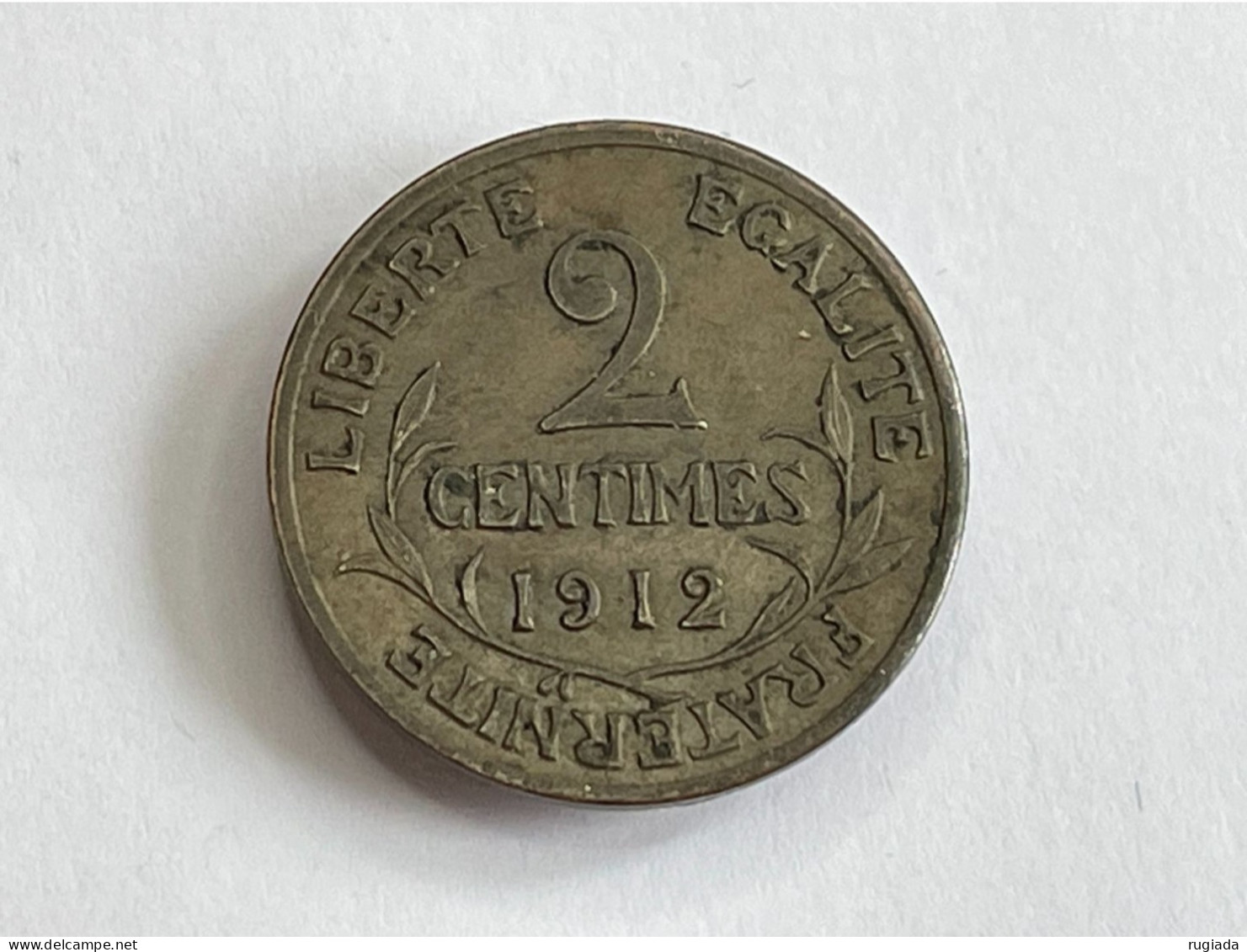 1912 France 2 Centimes Bronze Coin, VF Very Fine - 2 Centimes