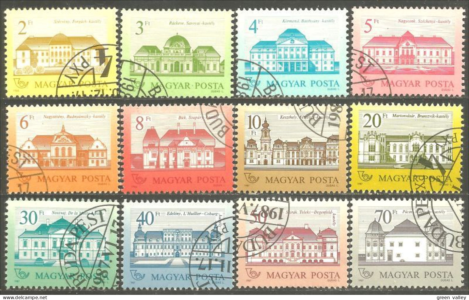 494 Hongrie Chateau Castle Set Of 12 Stamps (HON-163) - Gebraucht